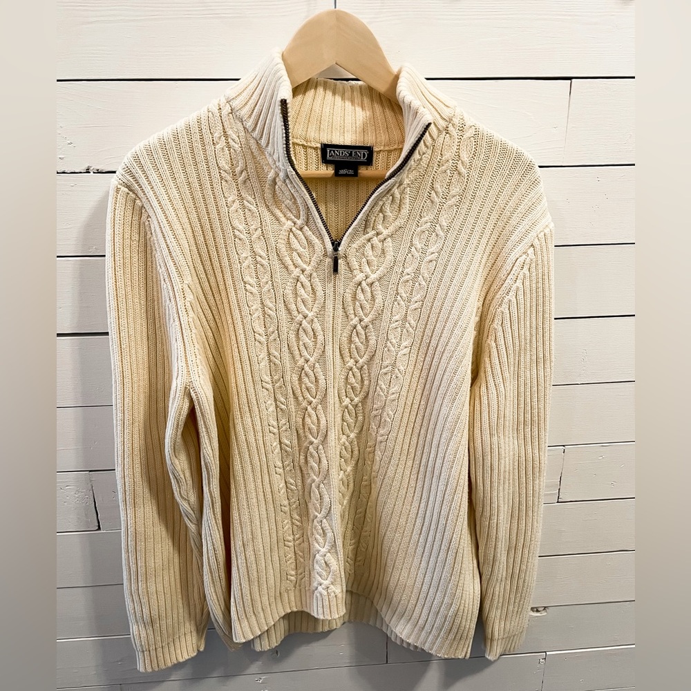 Lands End Cream Cable Knit Sweater